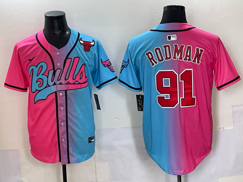 Men Chicago Bulls Nike #91 Rodman Blue pink NBA 2025 Jersey style 002->chicago bulls->NBA Jersey
